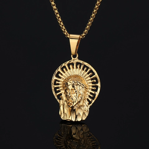 Ciondolo Solo Gesù in Acciaio Inossidabile 316 Vintage Religioso Raggiera Radiante Corona di Spine Gioielli Placcati in Oro Unisex