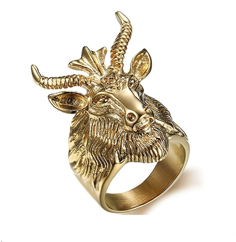 Vintage Gothic Stainless Steel Baphomet Goat Head Ring For Men Punk Pentagram Biker Rings Gold Steel Color Jewelry