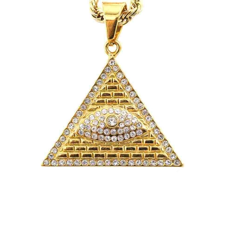 Hip Hop 316 Stainless Steel Gold Plated Pyramid Evil Eye Pendant For Men Women Rhinestone All Seeing Eye Charm Jewelry Without Chain