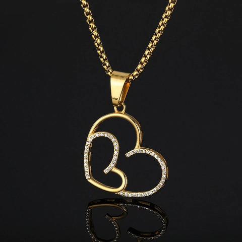 316 Edelstahl Doppelschichtiges Herz Anhänger Ohne Kette Gold Plattiert Strass Herz Anhänger Für Damen Schmuck