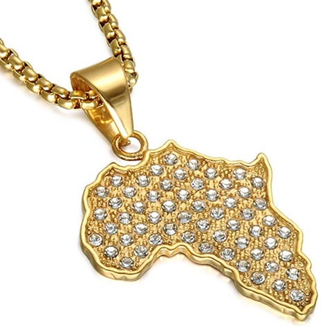 Hip Hop Stainless Steel Iced Out Africa Map Pendant Only Without Chain Gold Black Rhinestone Map Of Africa Jewelry For Unisex
