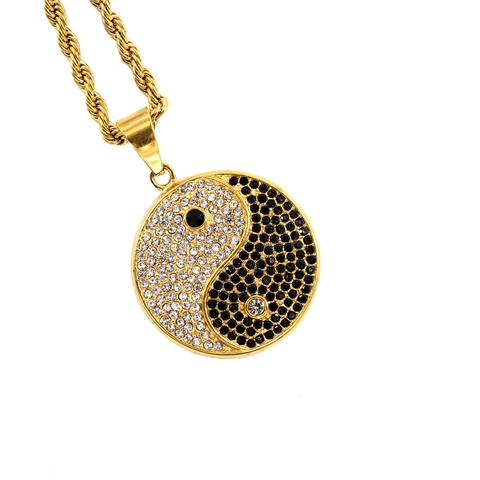 Hip Hop 316 Stainless Steel Gold Plated Yin Yang Tai Chi Pendant Only Without Chain For Men Women Rhinestone Fashion Jewelry