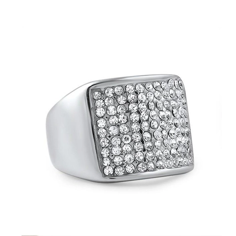 Anillo Hip Hop de Acero Inoxidable Cuadrado Iced Out para Hombre Oro Plata Galvanizado Lleno de Strass Anillo Geométrico Joyería