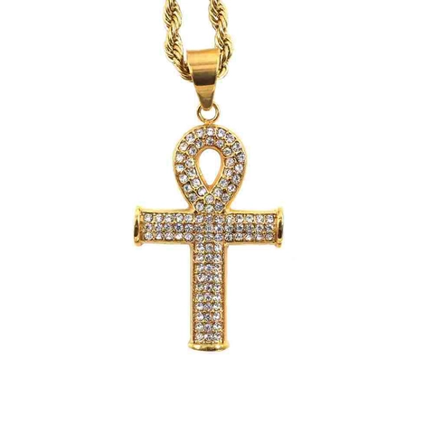 Ciondolo a Croce Ankh in Acciaio Inossidabile 316 Vintage Con Zirconia Per Uomo Donna Hip Hop Gioielli Egiziani Chiave Della Vita Solo Ciondolo Senza Catena