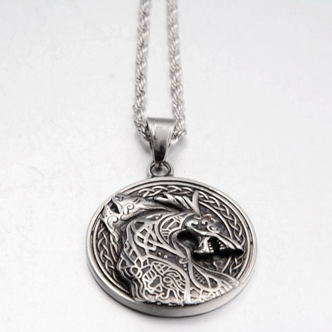Viking Dragon Head Round Pendant Necklace For Men Women Stainless Steel Celtic Knot Retro Hip Hop Jewelry Accessories