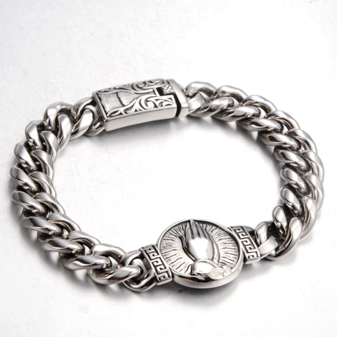 Hip Hop Betende Hände Panzerarmband Titanstahl Vintage Mäandermuster Relief Geprägtes Armband Schmuck