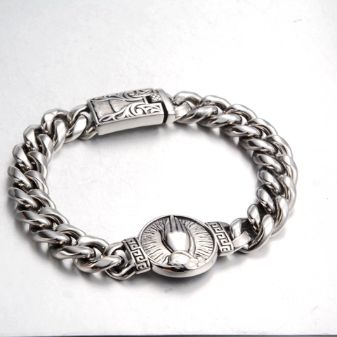 Hip Hop Betende Hände Panzerarmband Titanstahl Vintage Mäandermuster Relief Geprägtes Armband Schmuck