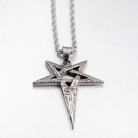 Hip Hop Titanium Steel Pentagon Evil Eye Pendant Necklace For Men Women Vintage Gothic Pentagram Amulet Jewelry Gift Silver Color