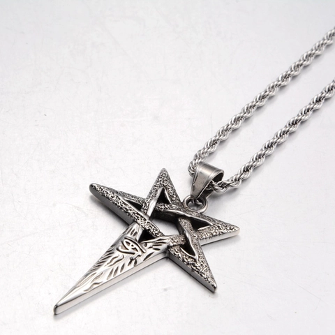 Hip Hop Titanium Steel Pentagon Evil Eye Pendant Necklace For Men Women Vintage Gothic Pentagram Amulet Jewelry Gift Silver Color