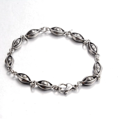 Bracciale a Catena in Acciaio al Titanio Retro Malocchio Argento Antico Hip Hop Etnico Stile Bohémien per Gioielli Unisex
