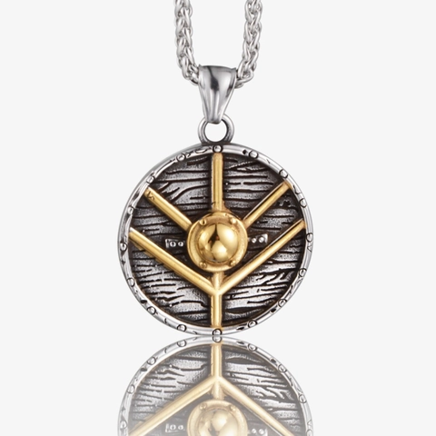 Vintage Wikinger Rundschild Runen Anhänger Halskette Titanstahl Zweifarbig Gold Silber Polierte Halsketten Für Herren Damen Schmuck