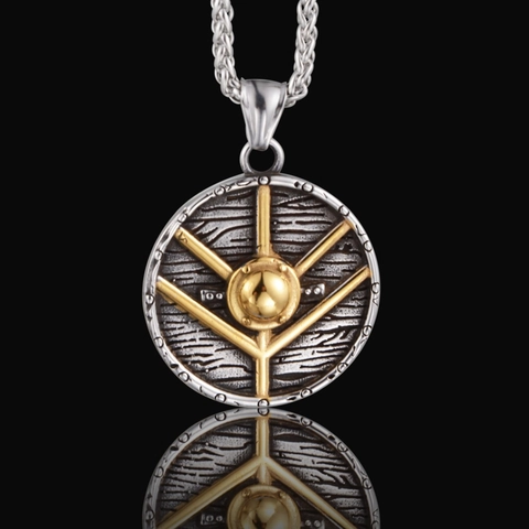 Vintage Wikinger Rundschild Runen Anhänger Halskette Titanstahl Zweifarbig Gold Silber Polierte Halsketten Für Herren Damen Schmuck