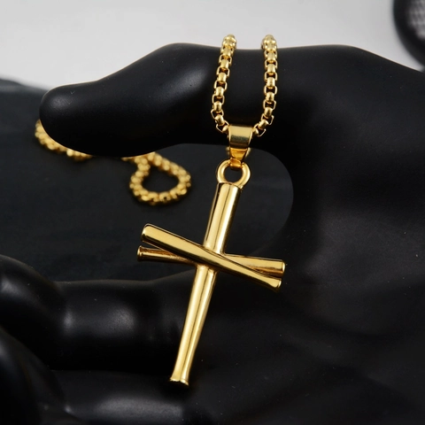 Titanium Steel Baseball Bat Cross Pendant Necklace For Men Women Gold Plated Sports Style Hip Hop Jewelry Gift