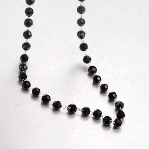 Collana in Acciaio al Titanio con Perline Sfaccettate Nere Minimalista Catena Elegante per Donna Accessori Quotidiani Regalo