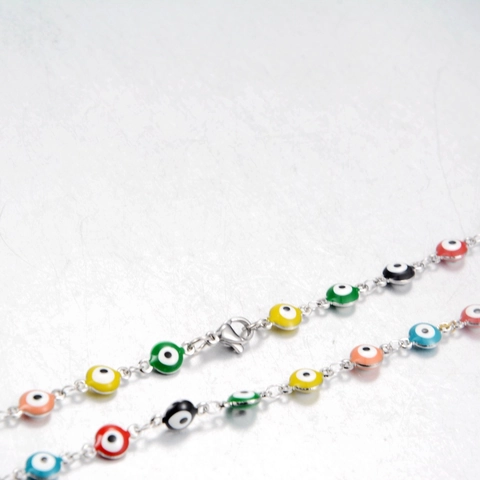 Stainless Steel Evil Eye Colorful Bead Necklace Multicolor Enamel Beads Titanium Steel Link Chain For Women Jewelry Gift