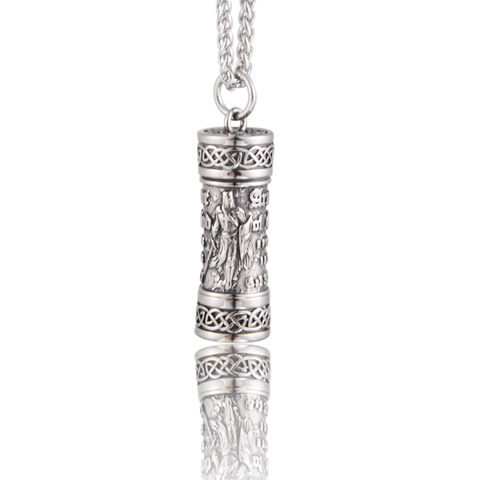 Stainless Steel Warrior Cylinder Perfume Bottle Pendant Necklace Retro Viking Religious Armor Of God Jewelry For Men