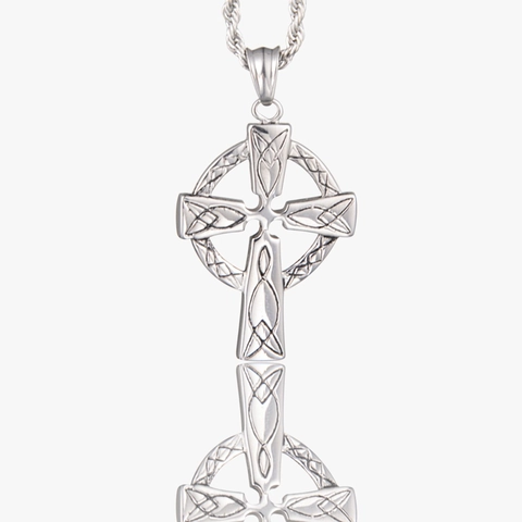 Collier Pendentif Croix Celtique en Acier Inoxydable Rétro Pour Hommes Femmes Argent Antique Nœud Celtique Bijoux