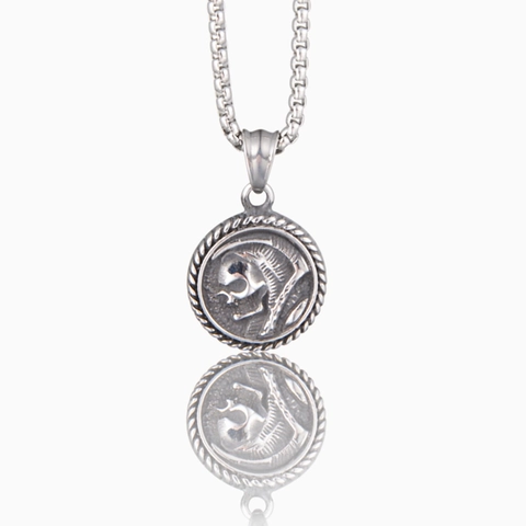 Gothic Skull Grim Reaper Pendant Necklace Stainless Steel Antique Silver Round Medallion Punk Biker Jewelry For Men Women