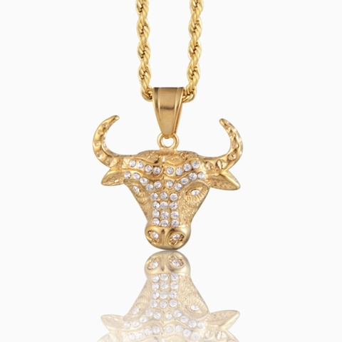Collana Con Pendente a Testa di Toro Hip Hop in Oro Acciaio Inossidabile Zirconia Gioielli Per Uomo Donna Stile Streetwear
