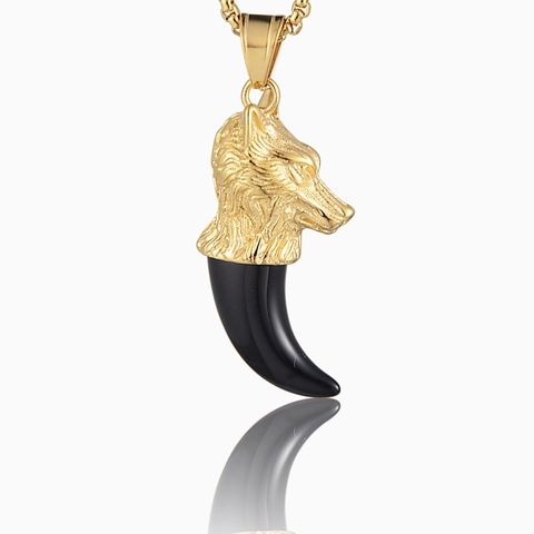 Hip Hop Stainless Steel Wolf Head Tooth Pendant Necklace Electroplated Resin Animal Totem Punk Style Unisex Jewelry