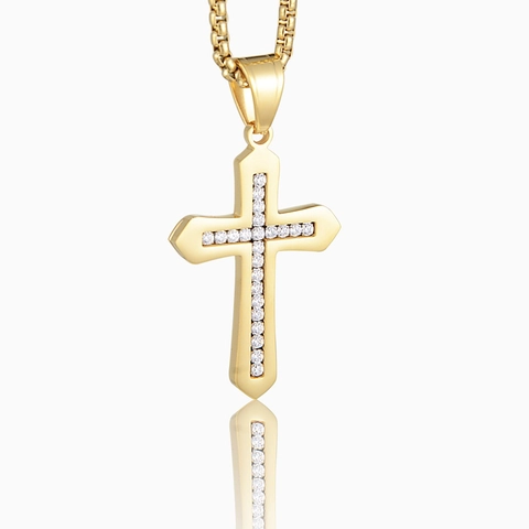 Collar Con Colgante De Cruz Hip Hop Acero Inoxidable Zirconia Incrustada Color Oro Plata Joyería Religiosa De Moda Para Hombres Mujeres