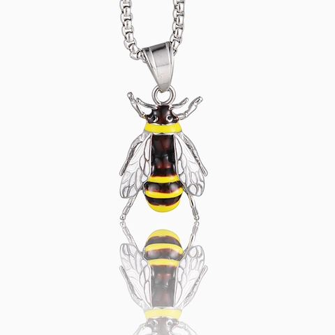 Hip Hop Bee Pendant Necklace Stainless Steel Yellow Enamel Animal Jewelry For Men Women Fashion Individual Style Necklaces