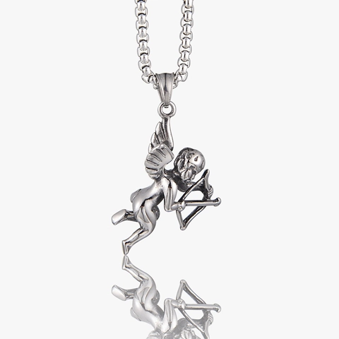 Collana con Ciondolo Angelo Cupido in Acciaio Inossidabile Vintage Unisex Hip Hop Streetwear Argento Angelo Ali Gioielli con Catena