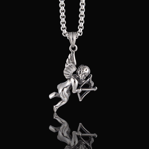 Collana con Ciondolo Angelo Cupido in Acciaio Inossidabile Vintage Unisex Hip Hop Streetwear Argento Angelo Ali Gioielli con Catena