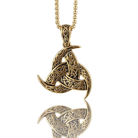 Collar con Colgante Vikingo Triple Cuerno de Odín Acero Inoxidable Nudo Celta Joyería Nórdica para Hombre Mujer Uso Diario