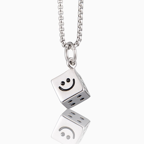 Stainless Steel Hip Hop Smiley Dice Pendant Necklace Personalized Lucky Geometric Dice Jewelry For Men Women Couple Gift
