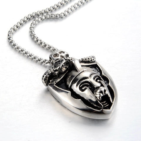Roestvrij Staal Gotische Spartaanse Helm Schedel Slang Schild Hanger Halsketting Vintage Punk Rock Sieraden Voor Heren Dames