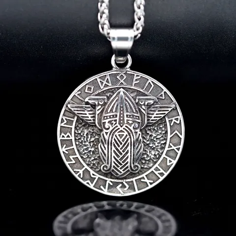 Collana con Ciondolo Vichingo Nordico Vintage Odino Guerriero Retrò Acciaio Inossidabile Lega Rune Cerchio Gioielli Mitologia per Uomo Donna