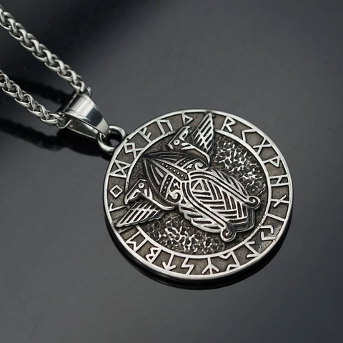 Collana con Ciondolo Vichingo Nordico Vintage Odino Guerriero Retrò Acciaio Inossidabile Lega Rune Cerchio Gioielli Mitologia per Uomo Donna
