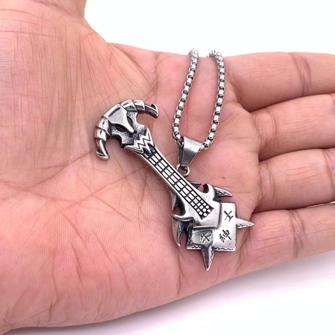 Vintage Titanium Steel Guitar Pendant Necklace Punk Rock Gothic Skull Bull Head Jewelry For Men With Box Chain Necklace Jewelry