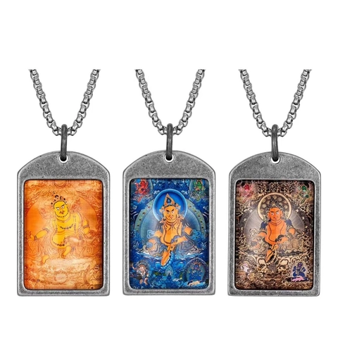Collar con Colgante de Buda Thangka de Acero Inoxidable Vintage Para Hombre Mujer Jambhala Amarillo Joyería Religiosa