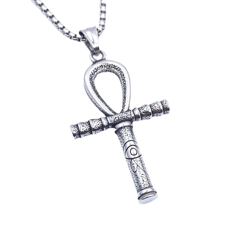 Collar con Colgante de Cruz de Ankh del Antiguo Egipto de Acero Inoxidable Vintage Ojo de Horus Envejecido Joyería para Hombre