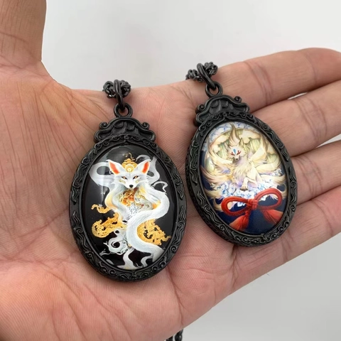 Colgante de Acero Inoxidable Vintage Retro Zorro de Nueve Colas Buda Ilustración Charm para Hombre Mujer Joyería Étnica