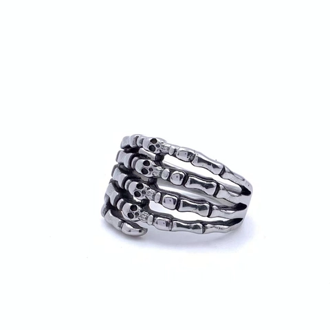 Men Gothic Skull Hand Ring Stainless Steel Punk Skeleton Ghost Claw Ring Distressed Antique Silver Jewelry For Men Gift