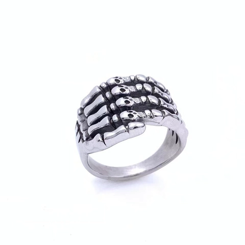 Men Gothic Skull Hand Ring Stainless Steel Punk Skeleton Ghost Claw Ring Distressed Antique Silver Jewelry For Men Gift