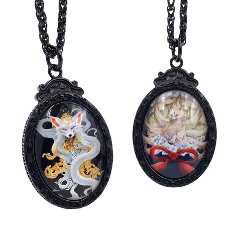 Colgante de Acero Inoxidable Vintage Retro Zorro de Nueve Colas Buda Ilustración Charm para Hombre Mujer Joyería Étnica
