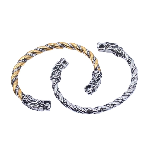 Men Stainless Steel Viking Wolf Head Open Bangle Vintage Twisted Rope Dragon Animal Bracelet Antique Steel Gold Jewelry
