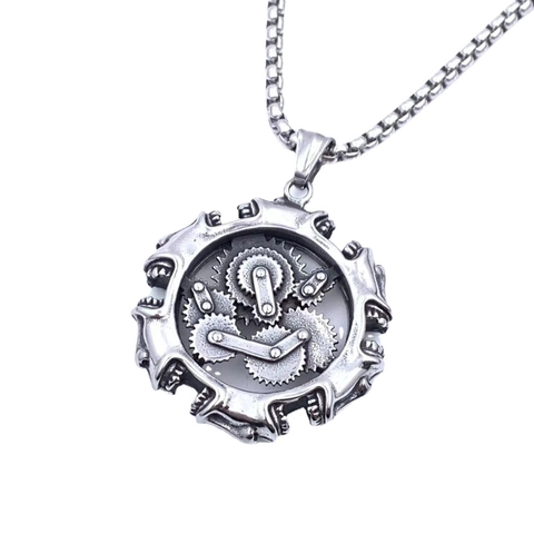Vintage Steampunk Mechanical Gear Pendant Necklace For Men Stainless Steel Industrial Style Skull Jewelry With Box Chain