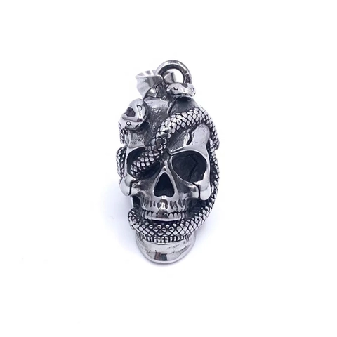 Collana con Ciondolo a Forma di Teschio e Serpente in Acciaio al Titanio Vintage per Uomo Gioielli in Argento Ossidato