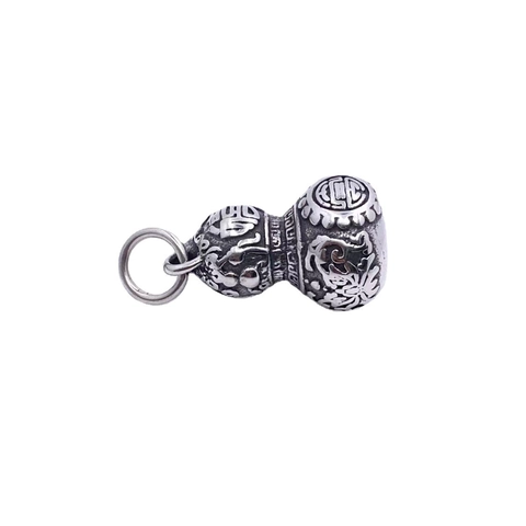 Collana Pendente Zucca Wu Lou in Acciaio Inossidabile Vintage Caratteri Portafortuna Intagliati Gioielli Etnici per Uomo Donna