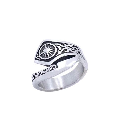 Herren Retro Edelstahl Sonnenstern Ring Punk Hip Hop Geschnitzter Achtzackiger Stern Geometrischer Ring Schmuck Zubehör