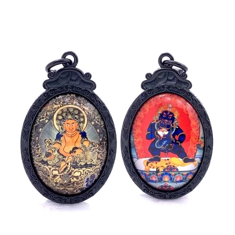 Κολιέ Μενταγιόν Βούδα Thangka από Ανοξείδωτο Ατσάλι Μαύρο Vintage Ethnic Στυλ Mahakala Pixiu Κοσμήματα για Άνδρες