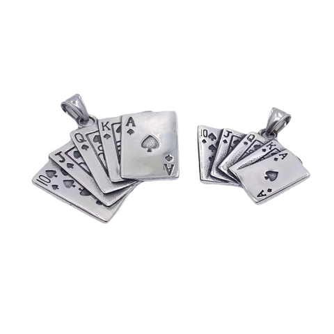 Vintage Titanium Steel Royal Flush Poker Card Necklace Retro Antique Silver Spades Pendant For Men Women Hip Hop Jewelry