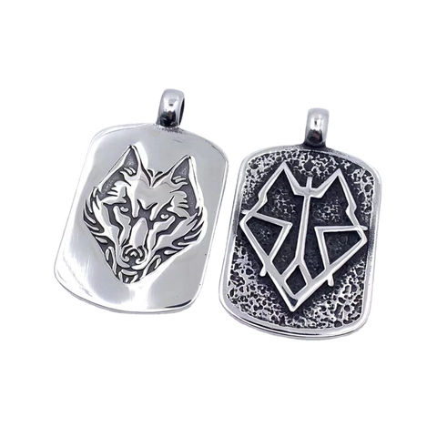 Viking Wolf Head Pendant Necklace For Men Stainless Steel Hip Hop Punk Rock Gothic Jewelry Silver Dog Tag Charm Gift