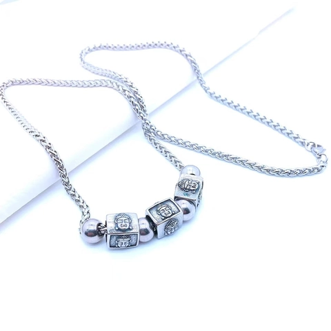 Vintage Stainless Steel Buddha Head Relief Pendant Necklace Men Women Hip Hop Religious Ethnic Woven Wheat Chain Jewelry