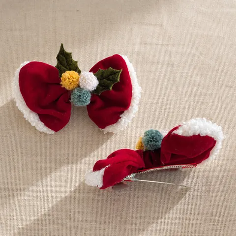 Mignon Noël Rouge Velours Nœud Barrettes Et Serre-Tête Pour Filles Enfants Avec Fausse Fourrure Flocon De Neige Étoile Pompon Accessoire De Cheveux Festif